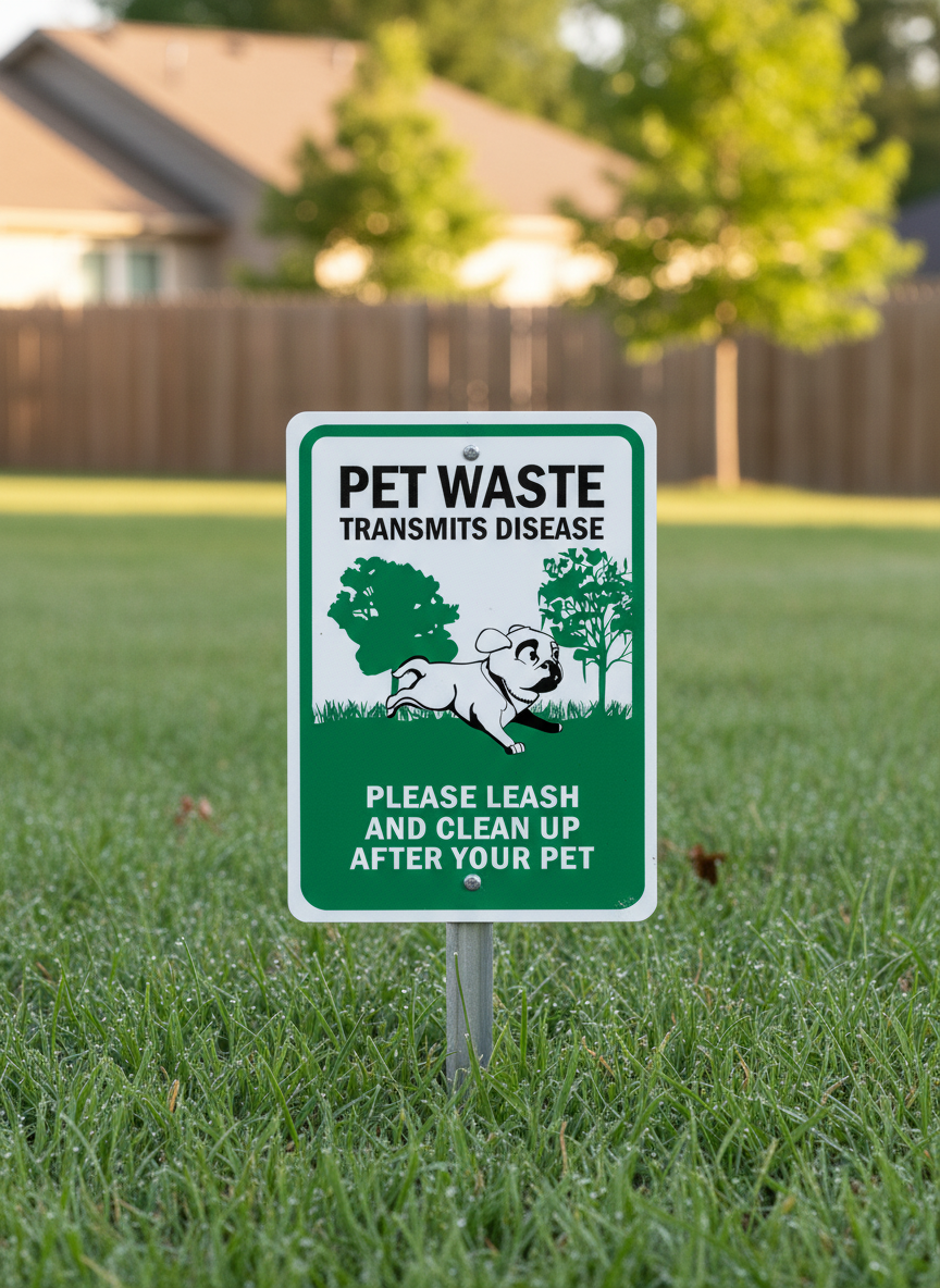 “Pet Waste Transmits Disease – Please Leash and Clean Up After Your Pet” | Dog Poop Sign | Lawn & Order Co.