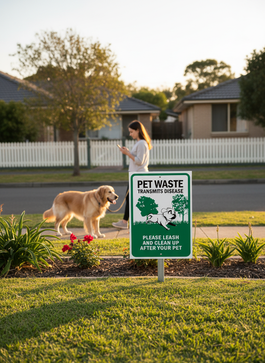 “Pet Waste Transmits Disease – Please Leash and Clean Up After Your Pet” | Dog Poop Sign | Lawn & Order Co.