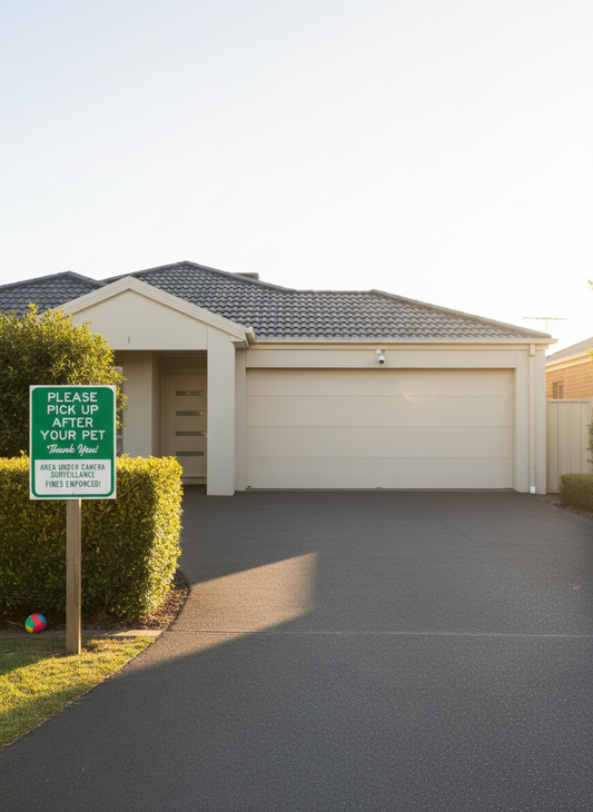 “Please Pick Up After Your Pet – Area Under Camera Surveillance” | Dog Poop Sign | Lawn & Order Co.