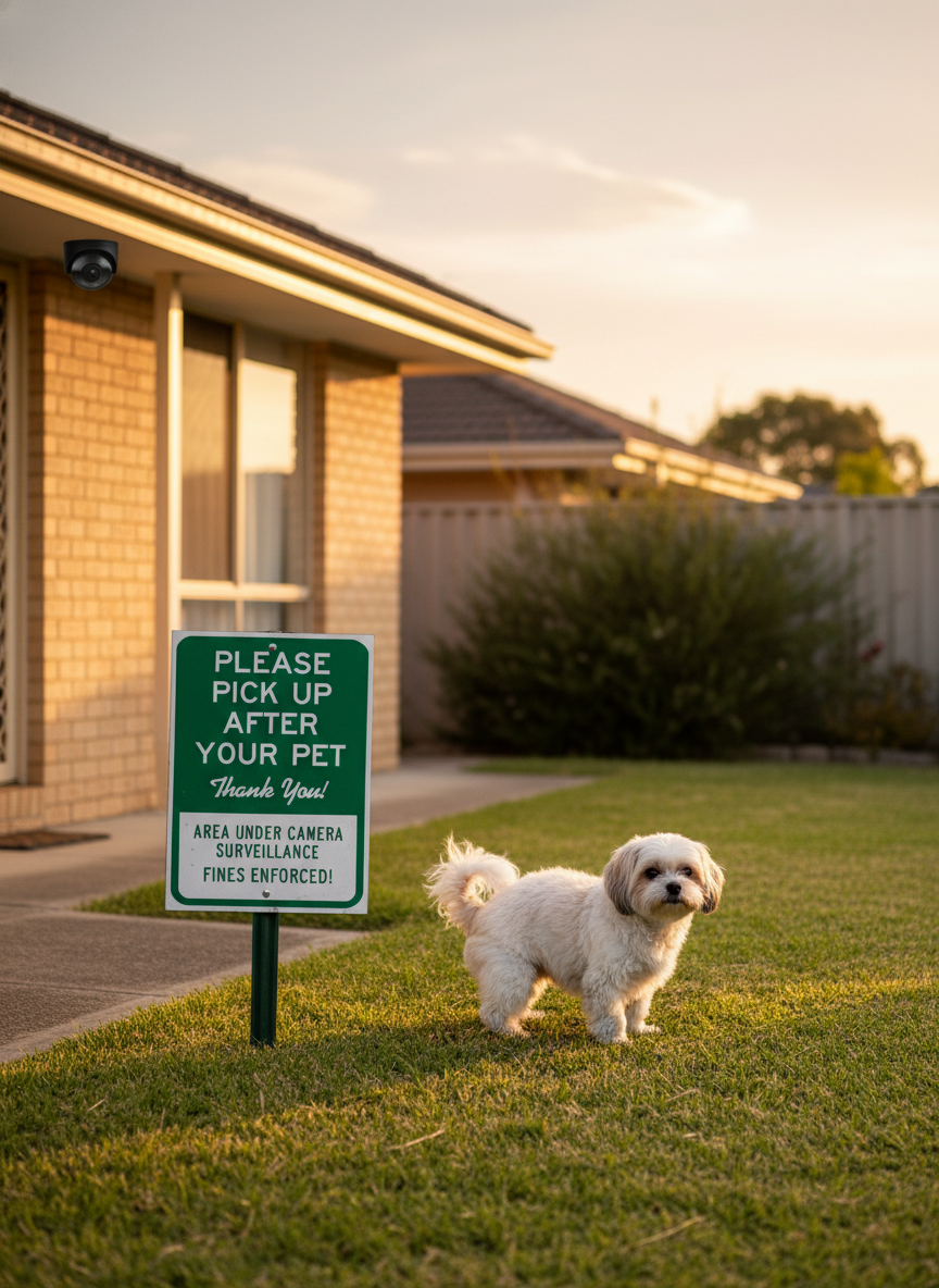 “Please Pick Up After Your Pet – Area Under Camera Surveillance” | Dog Poop Sign | Lawn & Order Co.