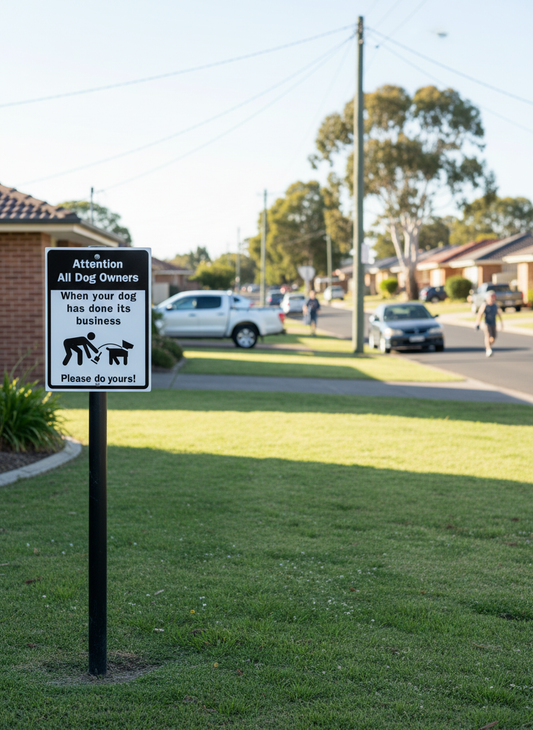 “Attention All Dog Owners – When Your Dog Has Done Its Business, Please Do Yours!” | Dog Poop Sign | Lawn & Order Co.