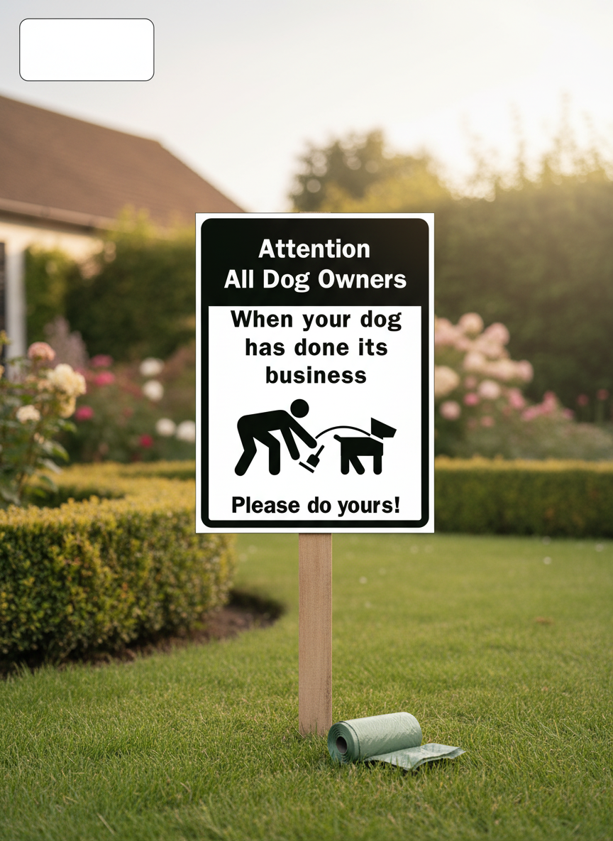 “Attention All Dog Owners – When Your Dog Has Done Its Business, Please Do Yours!” | Dog Poop Sign | Lawn & Order Co.