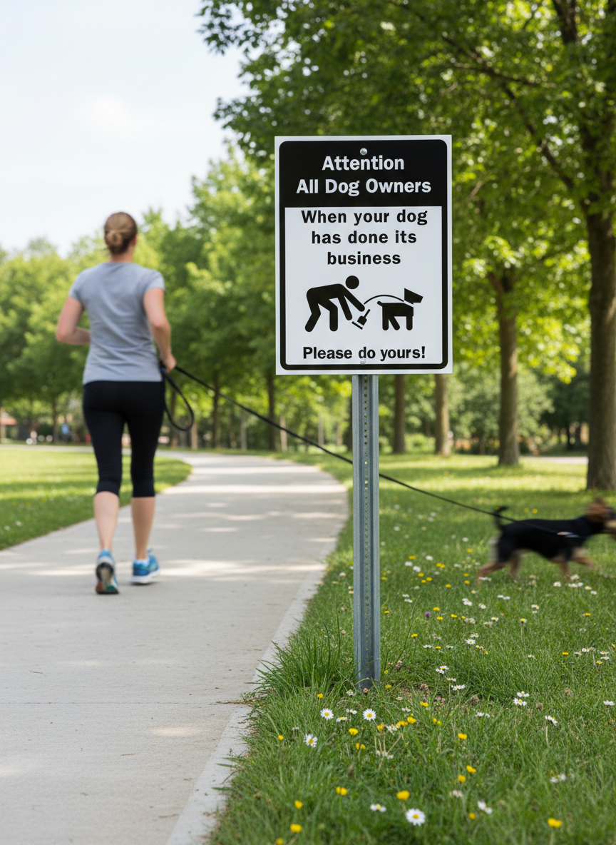 “Attention All Dog Owners – When Your Dog Has Done Its Business, Please Do Yours!” | Dog Poop Sign | Lawn & Order Co.