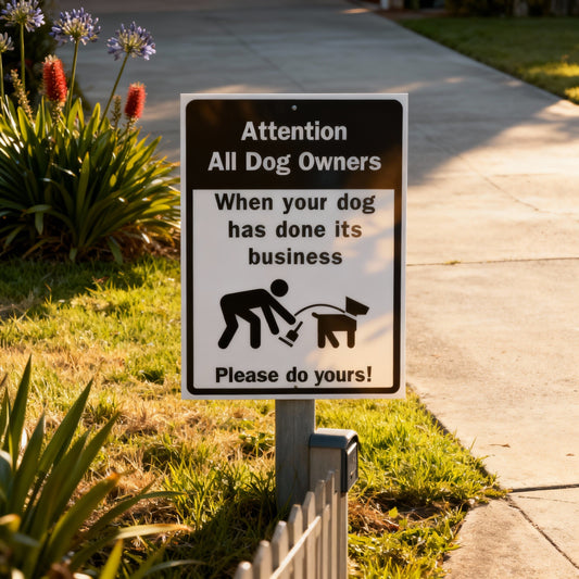 “Attention All Dog Owners – When Your Dog Has Done Its Business, Please Do Yours!” | Dog Poop Sign | Lawn & Order Co.