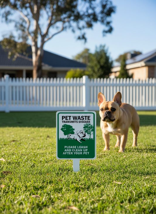 “Pet Waste Transmits Disease – Please Leash and Clean Up After Your Pet” | Dog Poop Sign | Lawn & Order Co.